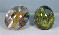 (2) Large Art Glass Paperweights