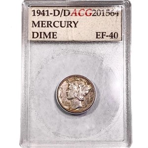 1941-D/D Mercury Silver Dime ACG EF40