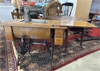 Vintage Tiger Oak Singer Sewing Table.