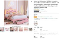 N4822 LED Bed Frame w/Storage Drawer, Pink, Full