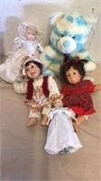 Group of  vintage dolls and stuffed animal
