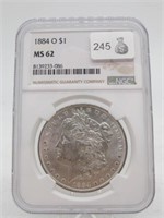 1884 O MORGAN SILVER DOLLAR NGC MS62