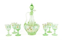 Vintage Hand Painted Decanter & Cordial Glasses+