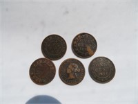 5 large Canadian pennies 1876