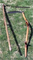 2 scyths -- German scythe 73.5" long w/33" blade;
