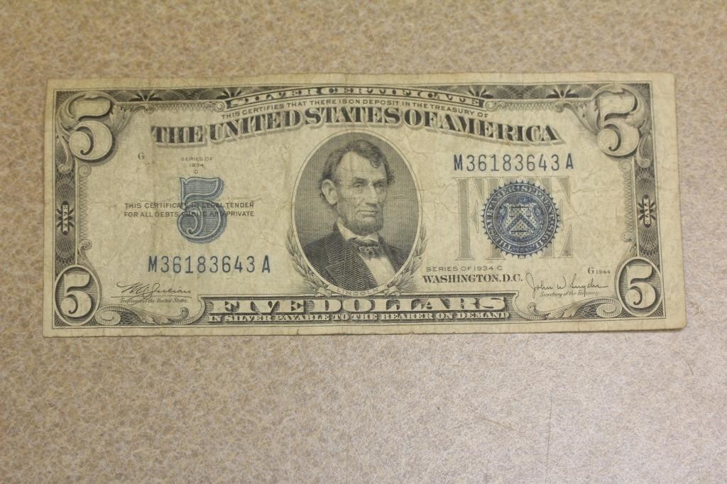 1934 Five Dollar Note