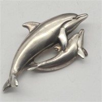 925 SILVER DOLPHIN BROOCH ARTIST SIGNED