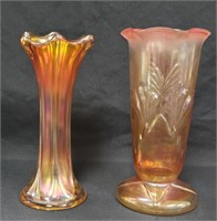 (2) Marigold Carnival Glass Vases - See Desc