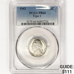 1942 Jefferson Nickel PCGS PR66 TYPE 1