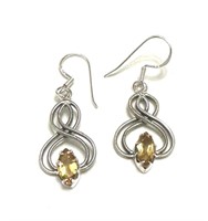 Sterling Silver 2.6 Ct Citrine Dangle Earrings