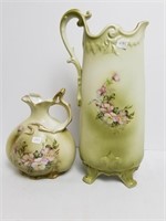 2 Beautiful Hand Painted Nippon Pitcher Vases