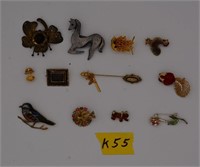 55K: (12) pins/costume jewelry