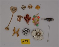 51K: (12) pins/costume jewelry