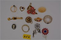 52K: (12) pins/costume jewelry