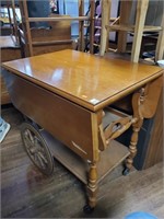 Vtg. Maple Tea Cart w/Drawer & Serving Tray
