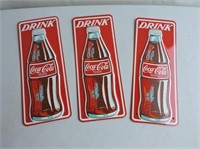 3 Coca-Cola Tin Push Plates, New, Unused, 4" x 10"