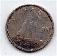 1953 SF Canada 10 Cent Silver Coin