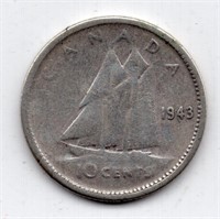 1943 Canada 10 Cent Silver Coin