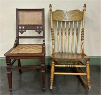 Cane Chair & Oak Rocker