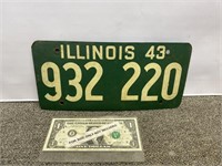 WWII era 1943 Fiber Illinois license plate