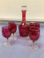 Cranberry Wine Decanter and 6 Glasses