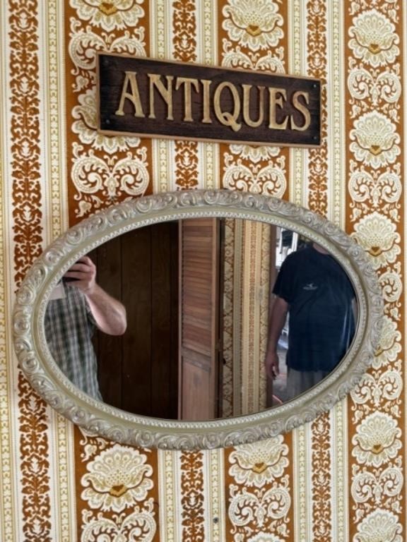 Oval Mirror & Antique Sign