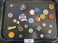 Vintage political pins, fish and game pins.