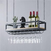 Mounted Wine Rack with Glass Holder, 39in Black