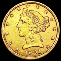 1901 $5 Gold Half Eagle UNCIRCULATED