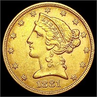 1881 $5 Gold Half Eagle UNCIRCULATED