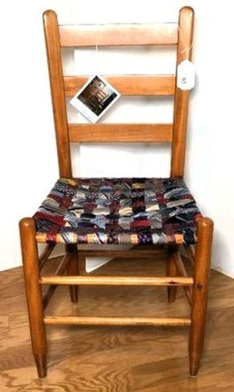 Wood Side Chair with Woven Necktie Seat