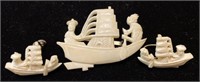 Carved Ivory Oriental Sailboat Brooch and