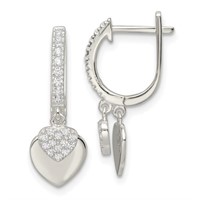 Sterling Silver- Double Heart Hoop Dangle Earrings