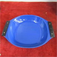 Vintage enamel Galloping gourmet blue pan. Holland