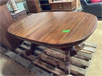 Wood Pedestal Oval Dining Table with 2 Leaves, Pad