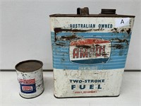 2 x Ampol Tins inc 2 Gallon Two Stroke and 1LB