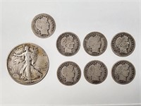 7) SILVER DIMES & 1945 STANDING LIBERTY HALF