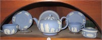 Wedgewood teapot with cups and saucers