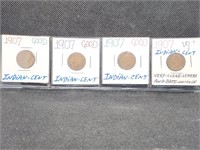 4- 1907 Indian Head Pennies