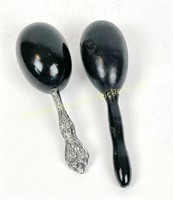 TWO DARNING EGGS - ONE WITH STERLING HANDLE