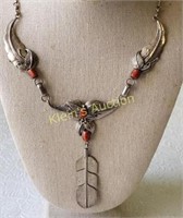 Native American Sterling & Coral Necklace Bennie !