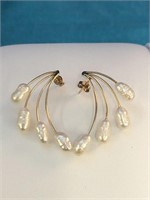 14K Pearl Drop Wave Earrings