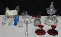 VNTG Red Cut to Clear & Plain Glass Table Items