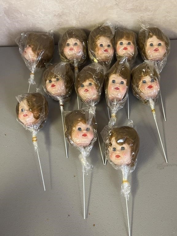 Doll heads on stems NOS red hair