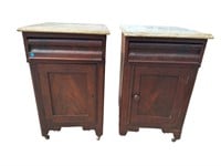 2 19TH CENT. MAHOGANY MARBLE TOP NIGHTSTANDS