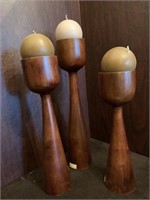 3 STAGGERED CONTEMPORARY WOOD CANDLESTICKS W/