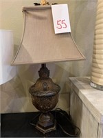 30 “ RESIN URN TABLE LAMP W/ TAUPE SHADE