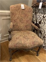 CARVED WOOD & UPHOLSTERED OVER-SIZED ARM CHAIR -