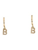 14k Gold .08ct Diamond Letter ' B ' Earrings