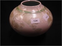 Crystaline glaze ovoid pot, signed, 6" high
